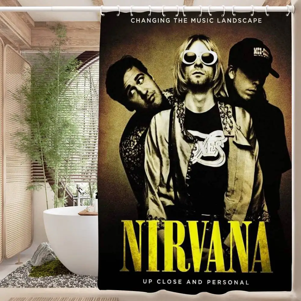 

A-N-Nirvana-Rock Band Funny Beach Shower Curtain Waterproof Polyester Bath Curtains for Bathroom Decorate with Hooks