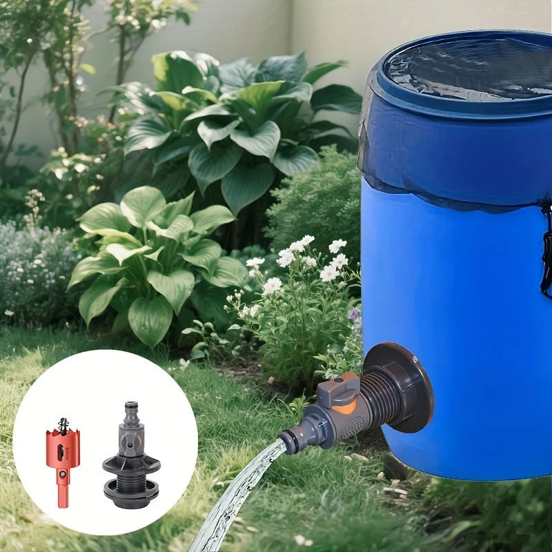 3Pcs IBC Water Bucket Adapter Kit with Hole Puncher, PVC Rain Barrel Connector, 1/2
