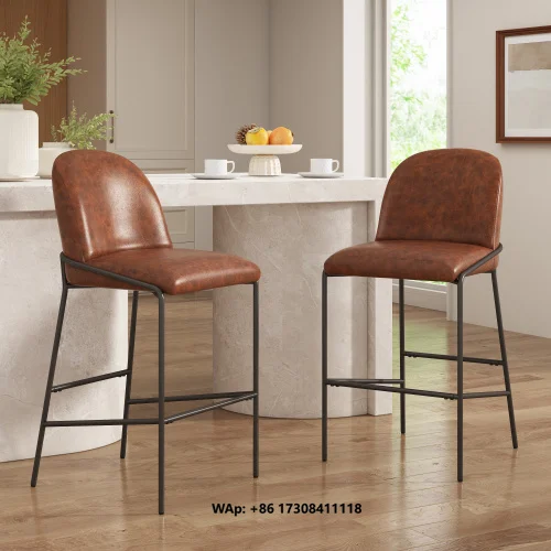 Galen Indoor Adjustable Metal Upholstered Barstool Antique Bronze Finish Frame Brown Leather Set 2 for Dining/Living Room