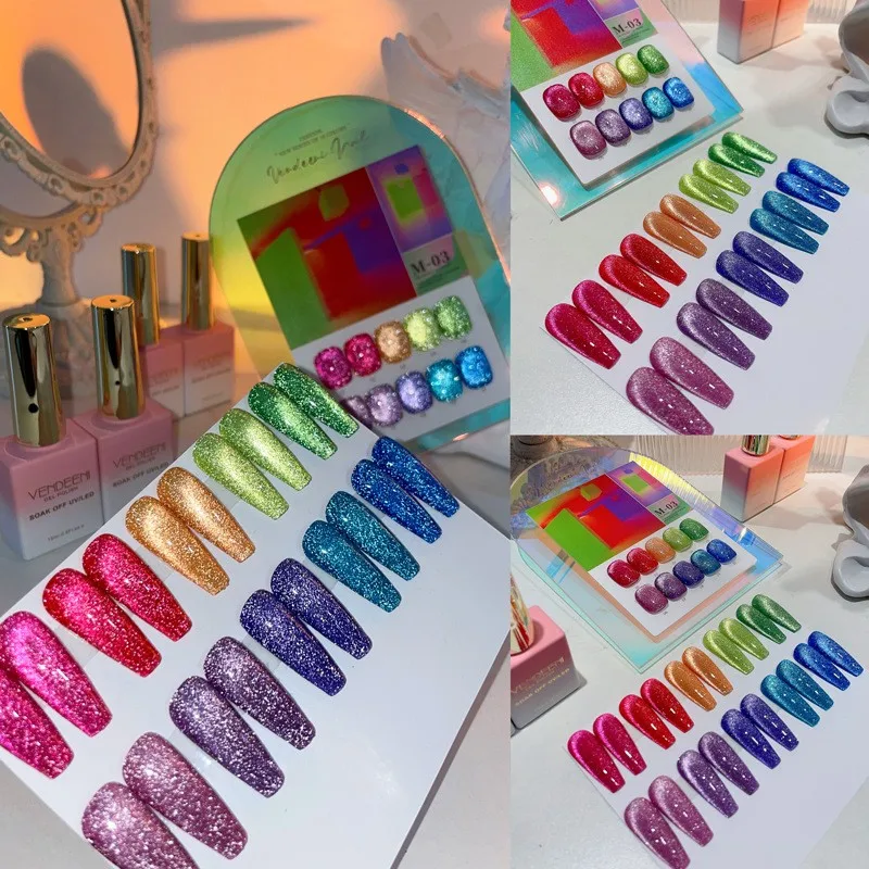 

Vendeeni New Trend 10 цветов Gitter Diamo Гель-лак «кошачий глаз» Hema TPO Free Rainbow Moonlight Магнитный гель-лак для дизайна ногтей «кошачий глаз»