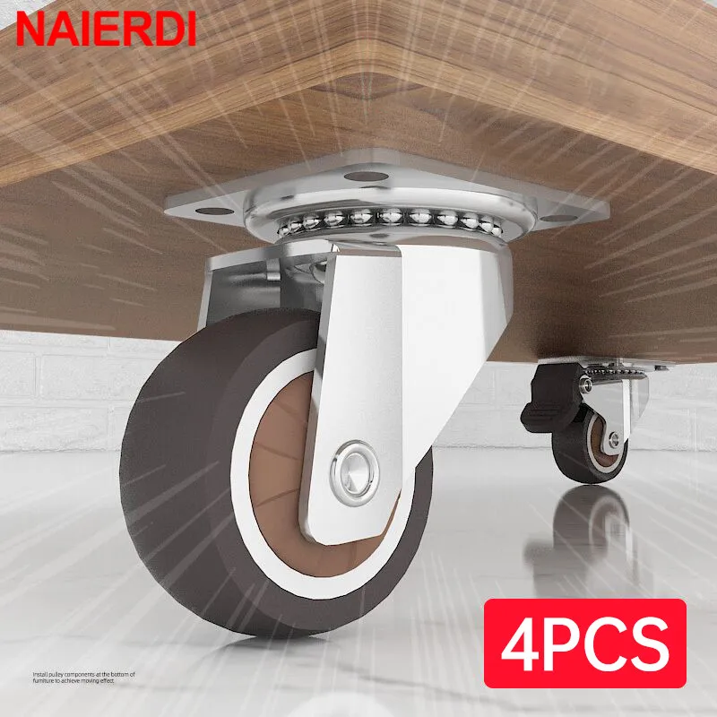 4PCS NAIERDI 1-2inch Furniture Caster Soft Rubber Universal Wheel Swivel Caster Roller Wheel For Platform Trolley Accessory