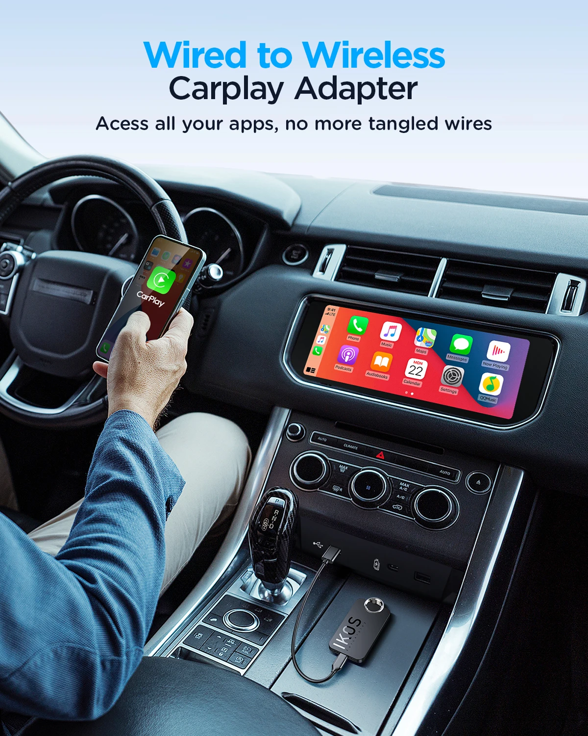 محول IKOS اللاسلكي CarPlay 2025 يحول سلكيًا إلى قابس Carplay Dongle اللاسلكي والتشغيل للسيارات من 2016 وiOS 10+