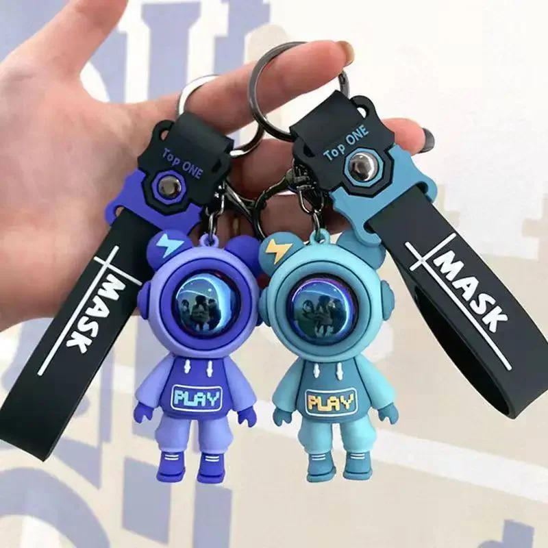 Cute Astronaut Bear figure Keychain lightning bear rabbit couple keyring car key chain keyholder bag pendant accessoris gift