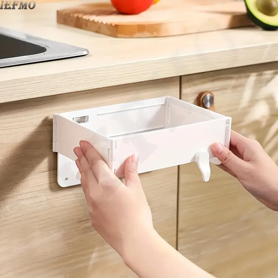 Foldable Hanging Trash Bin Wall Mounted Collapsible Garbage Can Kitchen Bathroom Organizer Space Saving Plastic Waste Basket