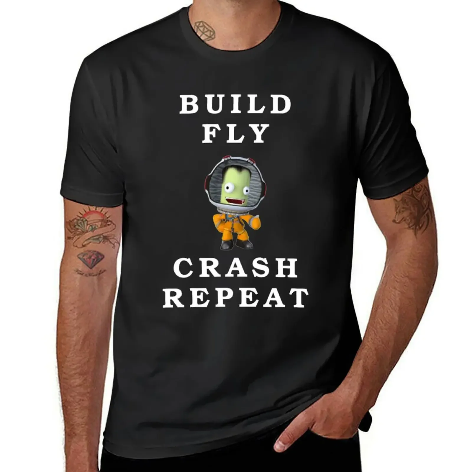 

build fly crash repeat , Kerbal space program , Kerbals , kids cartoon T-Shirt custom t shirt cheap stuff mens vintage t shirts