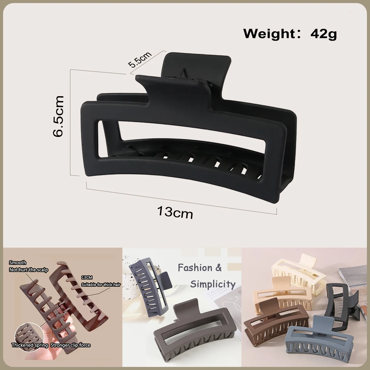 13CM Oversized Solid Color Square Frosted Shark Clip - Premium Hair Accessories for Women/Girls Thick Hair (Fashion Headdress)