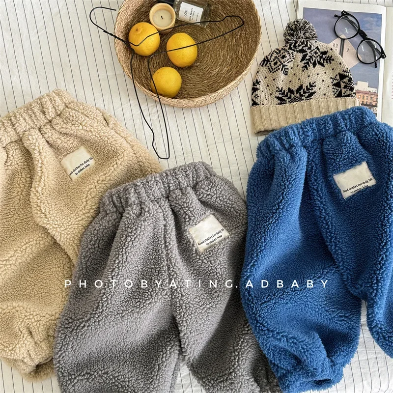 

Winter Children Lamb Cashmere Trousers Plus Velvet Thick Baby Girls Loose Harem Fleece Pants Kids Toddler Boys Warm Casual Pants