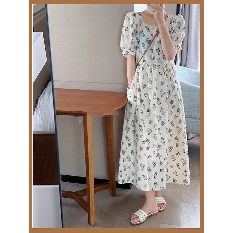 abito-lungo-floreale-iniziale-love-advanced-da-donna-con-colletto-quadrato-maniche-a-bolla-e-vita-stretta-vestito-estivo-alla-moda