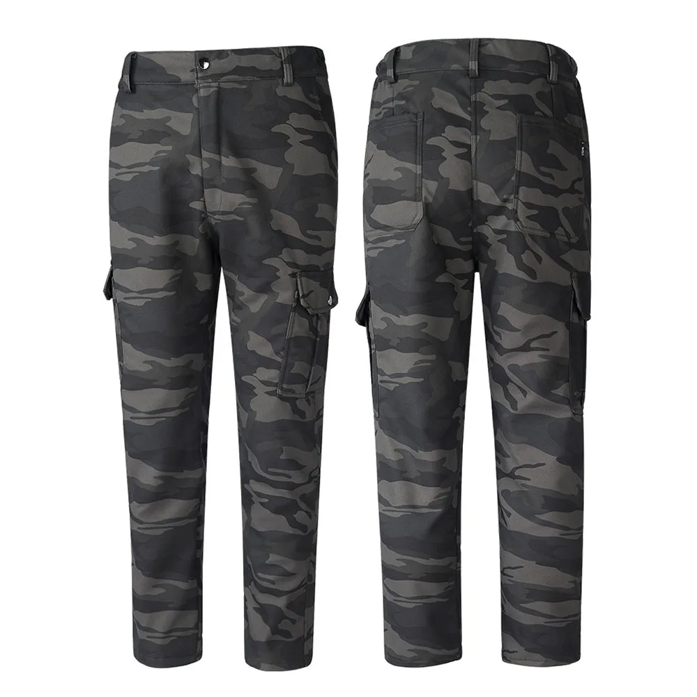 Men\'s Down Pants Winter Thicken Fleece Straight Leg Puffer Cargo Pants Warm Windproof Outdoor Warm Climbing Ski Trousers