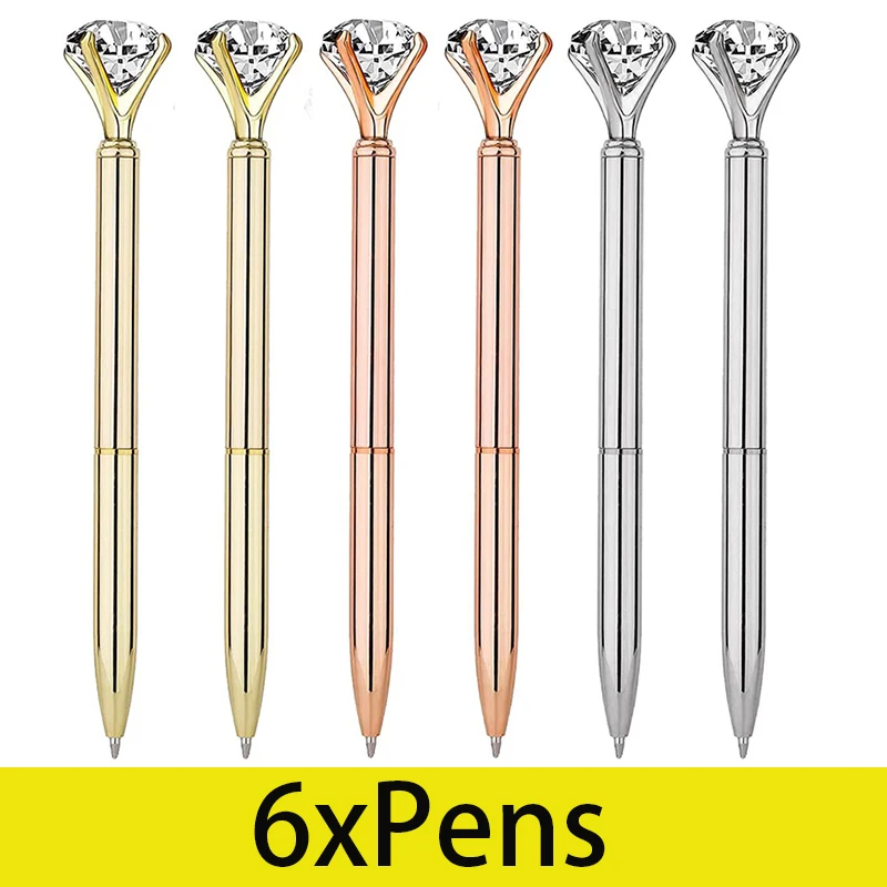 6Pcs Diamond Ballpoint Pens Big Diamond Pens Bling Metal Ballpoint Pen School Office Supplies Gift Pens for Students