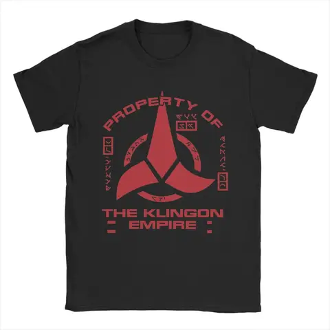 Stars Treks Discoverys Property of Klingon Empire Red Logo T-Shirt Men Fun Pure Cotton Tees Short Sleeve T Shirts Plus Size
