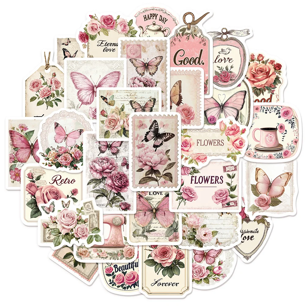 

30 шт., розовые романтические забавные наклейки в стиле ретро, сделай сам, багажный блокнот, чашка для воды, настольные водонепроницаемые наклейки