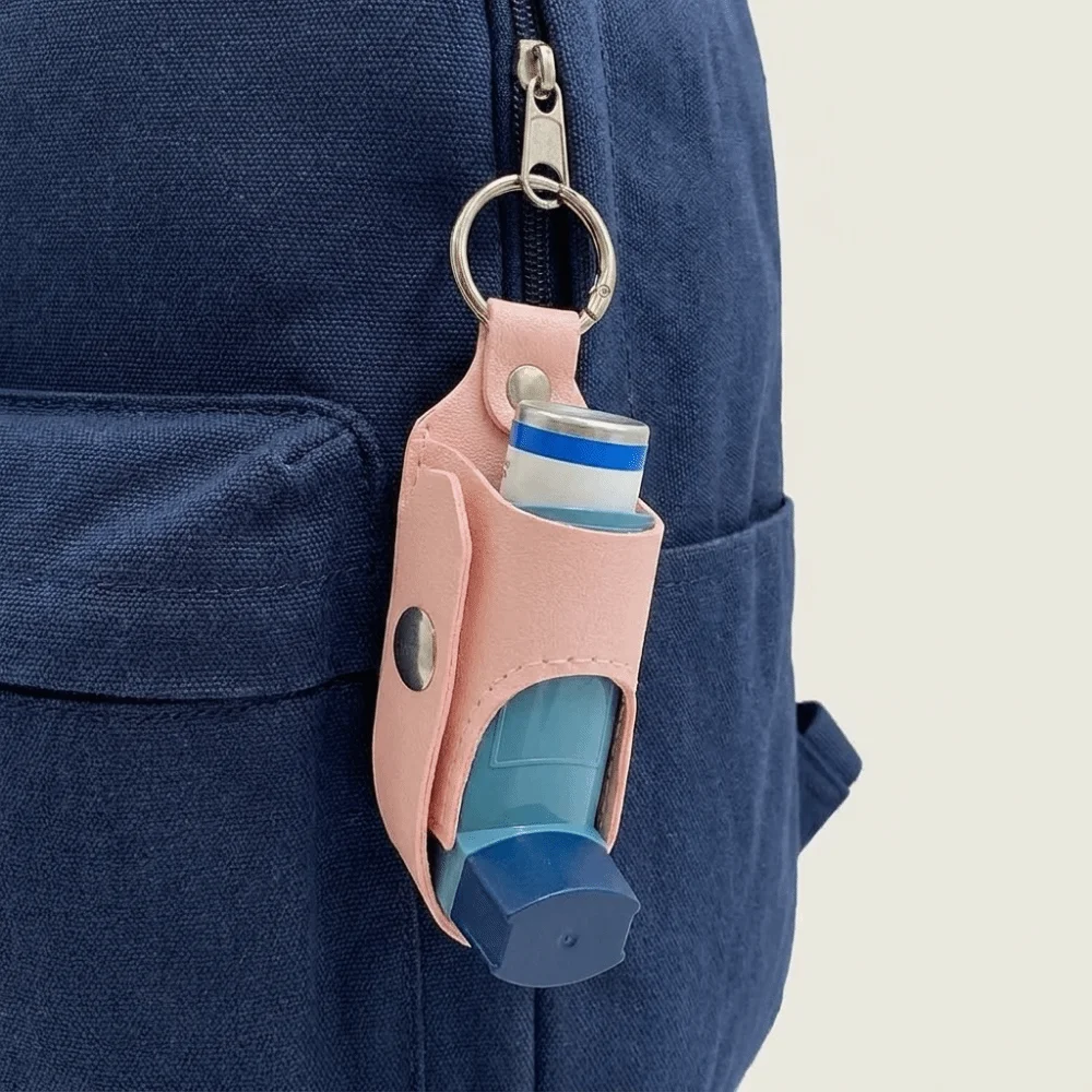 PU Spray Bottle Storage Bag Lightweight Compact Inhaler Key Chain with Buckle Protective Inhaler Spacer Holder for Travel
