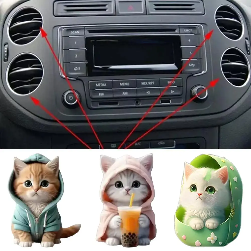 Cute Car Air Conditioning Vent Aromatherapy Clip, Decoration, Flat Interior Aromatherapy Cartoon Acrylic Car Kitten Orn I1n3