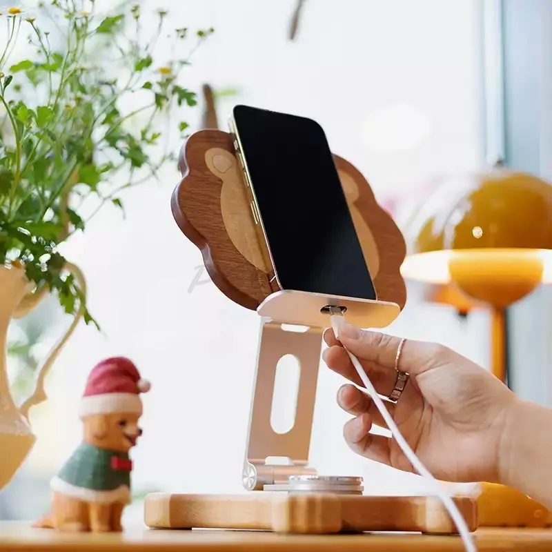 Solid Wood Desktop Phone Stand Cute and Creative Tablet Stand Rotatable and Foldable Ornament Gift