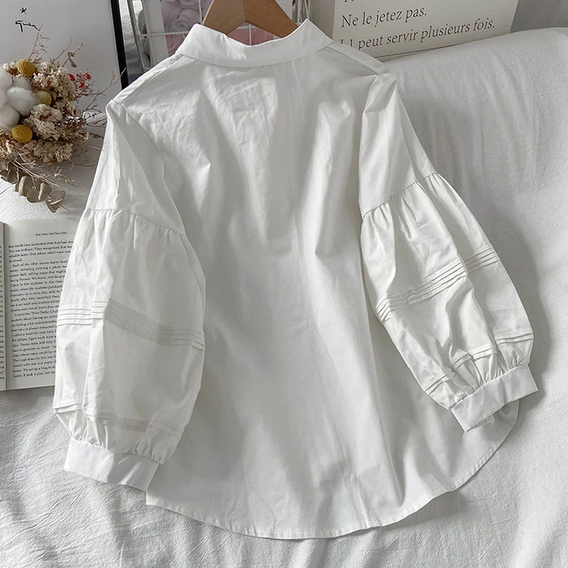 Long Sleeve Shirts Women Solid Folds Design Turn-down Collar Leisure Korean Style Students All-match Feminine Simple Cozy Ins