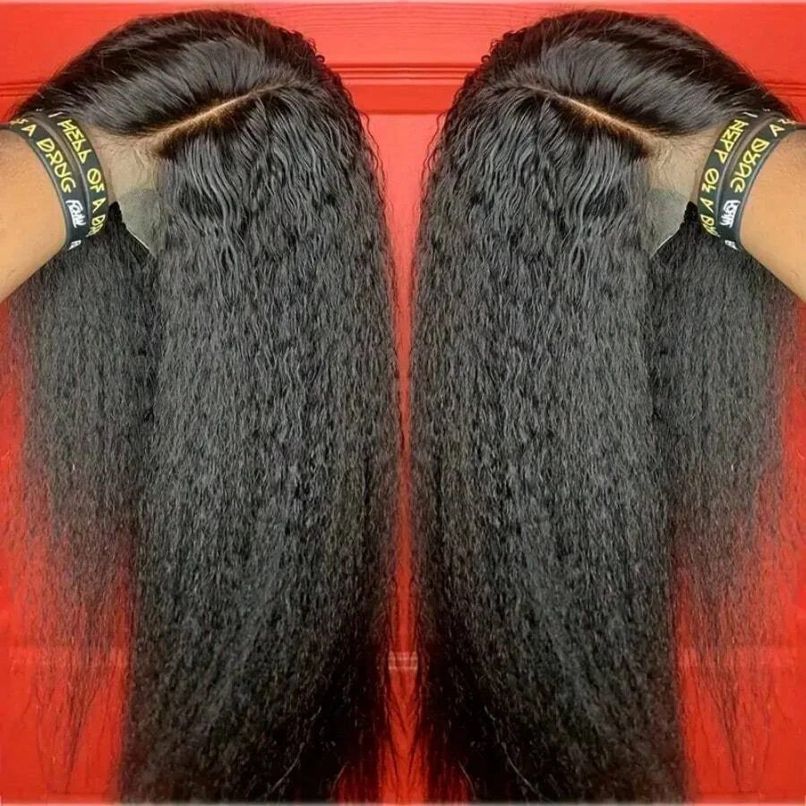 Kinky Straight Echthaar-Perücken, Lace Front Perücken 13x4, Kinky Straight Yaki Echthaar-Perücke, Transparente Lace Frontal Glueless Perücke, 200% Dichte