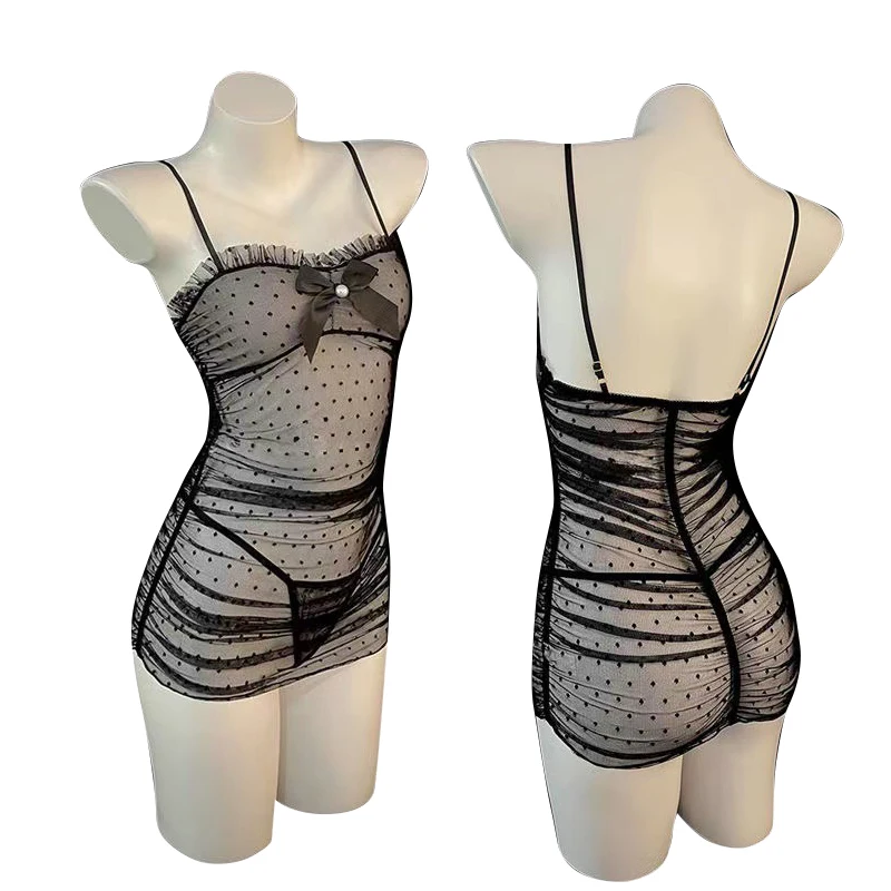 

Sexy Wave Point Gauze Perspective Lace Jumpsuit Suspender Bobysuit for Women Rompers Slight Strech Slim Fashion Versatile
