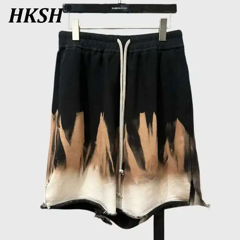 HKSH Spring Summer New Men Tide Dark RO Chic Capris Casual Cotton Elastic Waist Shorts High Street Tie Dye Washed Hip-hop HK4513