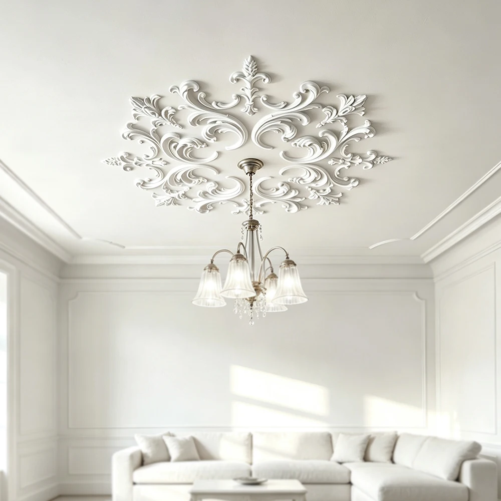 PU Ceiling Medallion,Ornate Carved Polyurethane Ceiling Rose,Decorative Ceiling Medallion for Chandelier Light Fixtures Pendant