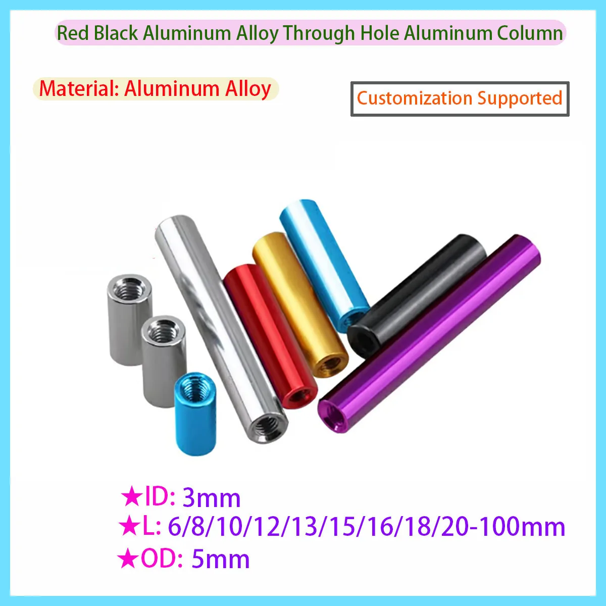 M3 Aluminum Alloy Round Standoff Columns D5 Double Internal Thread Long Nuts Connectors for RC Drone Frame Red Black