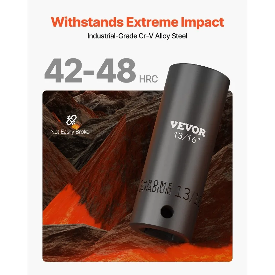 Set Soket Impact 1/2 Inci 19 Buah Soket Impact Soket Dalam Soket 6 Titik Konstruksi Kokoh CrV Soket Drive 1/2 Inci