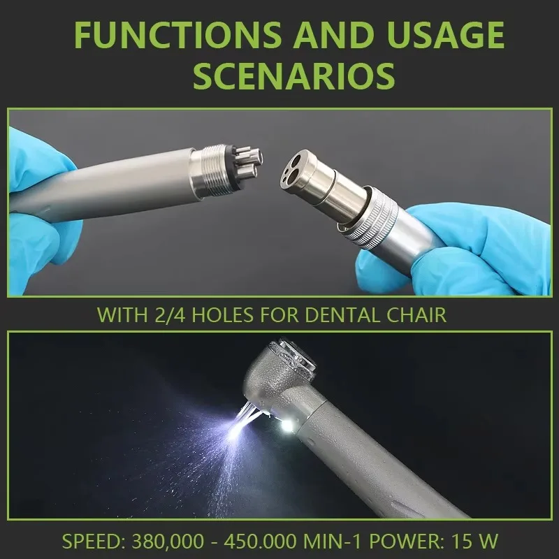 Dental LED E-generator Push Button High Speed Handpiece Standard Head Air Turbine 3 Water Spray Handpiece Odontologia Tool - view 4