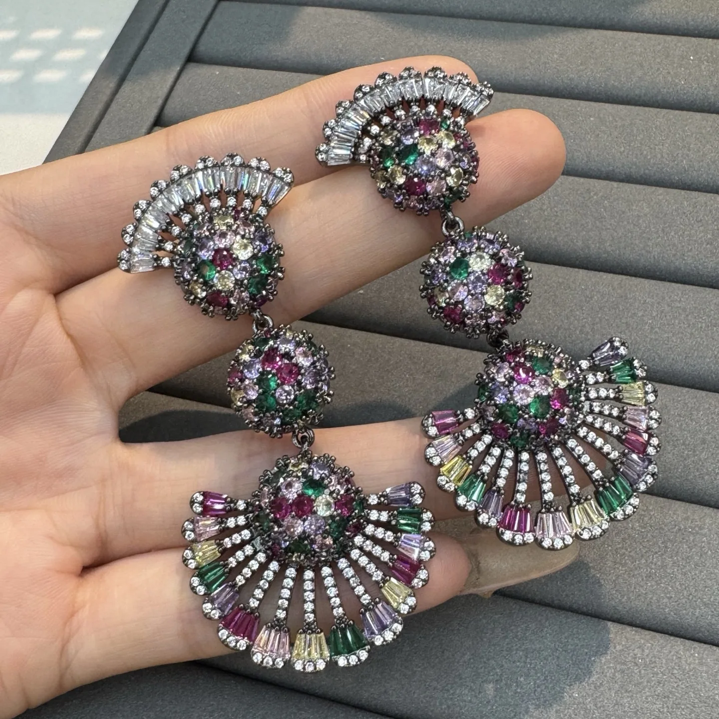 

gorgeous cubic zirconia earrings for women jewelry gala event wedding party long large dangling earrings silver gold color