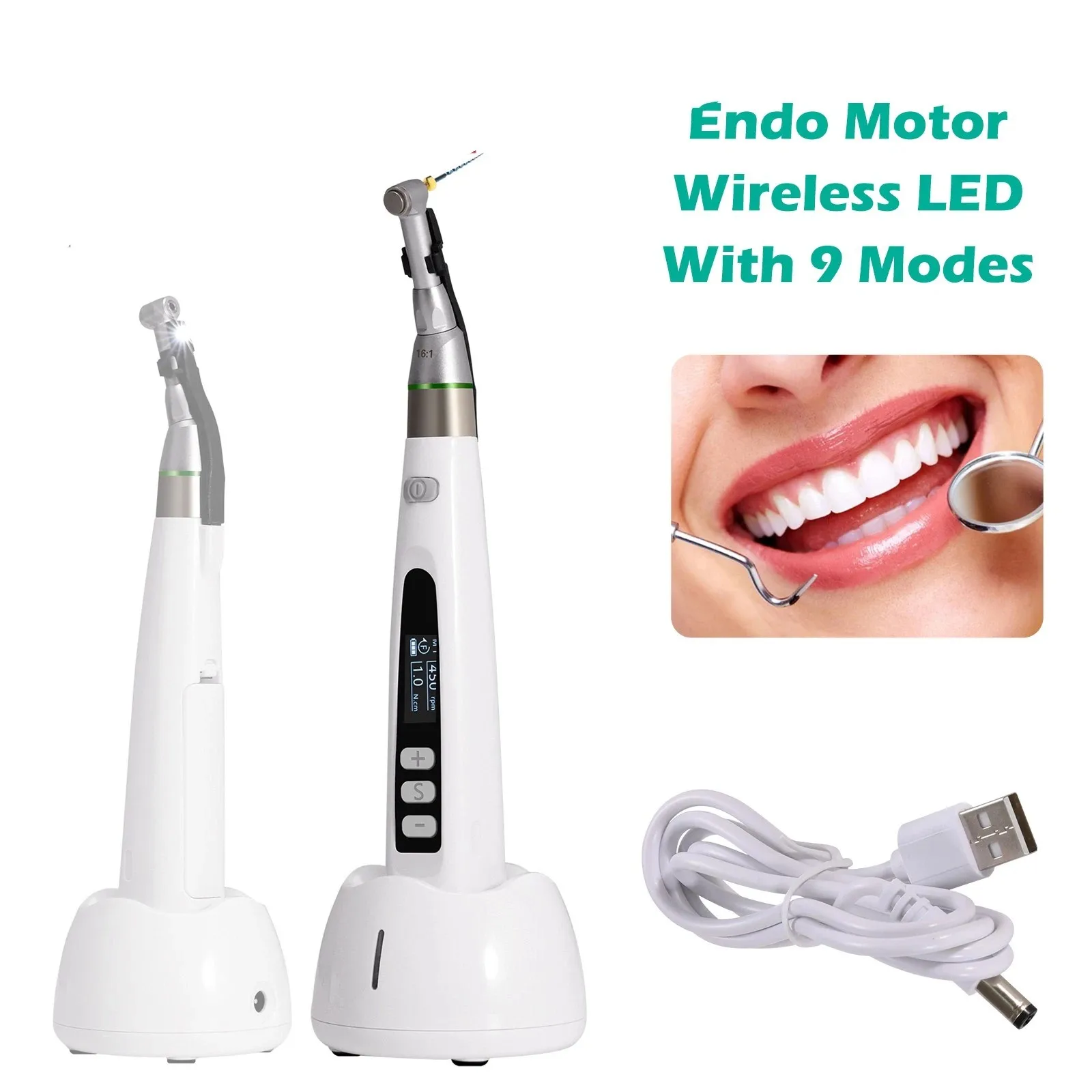 Dental Wireless Cordless LED Endo Motor Reciprocating Treatment 16:1 Contra Angle Head