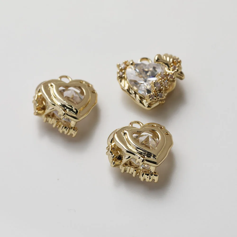 2PCS Heart Charms Pendant for Jewelry Making Supplies DIY Hand Made Brass 14k Gold Plated 12*12mm Accessories