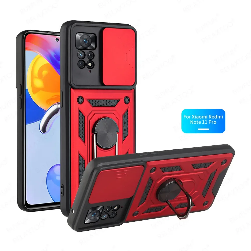 Duwcamera Pantser Schokbestendig Hoesje Voor Xiaomi Redmi Note 11 Pro 5G Readmi Note 11 S 11pro 11 S 4G Auto Magnetische Houder Stand Coque