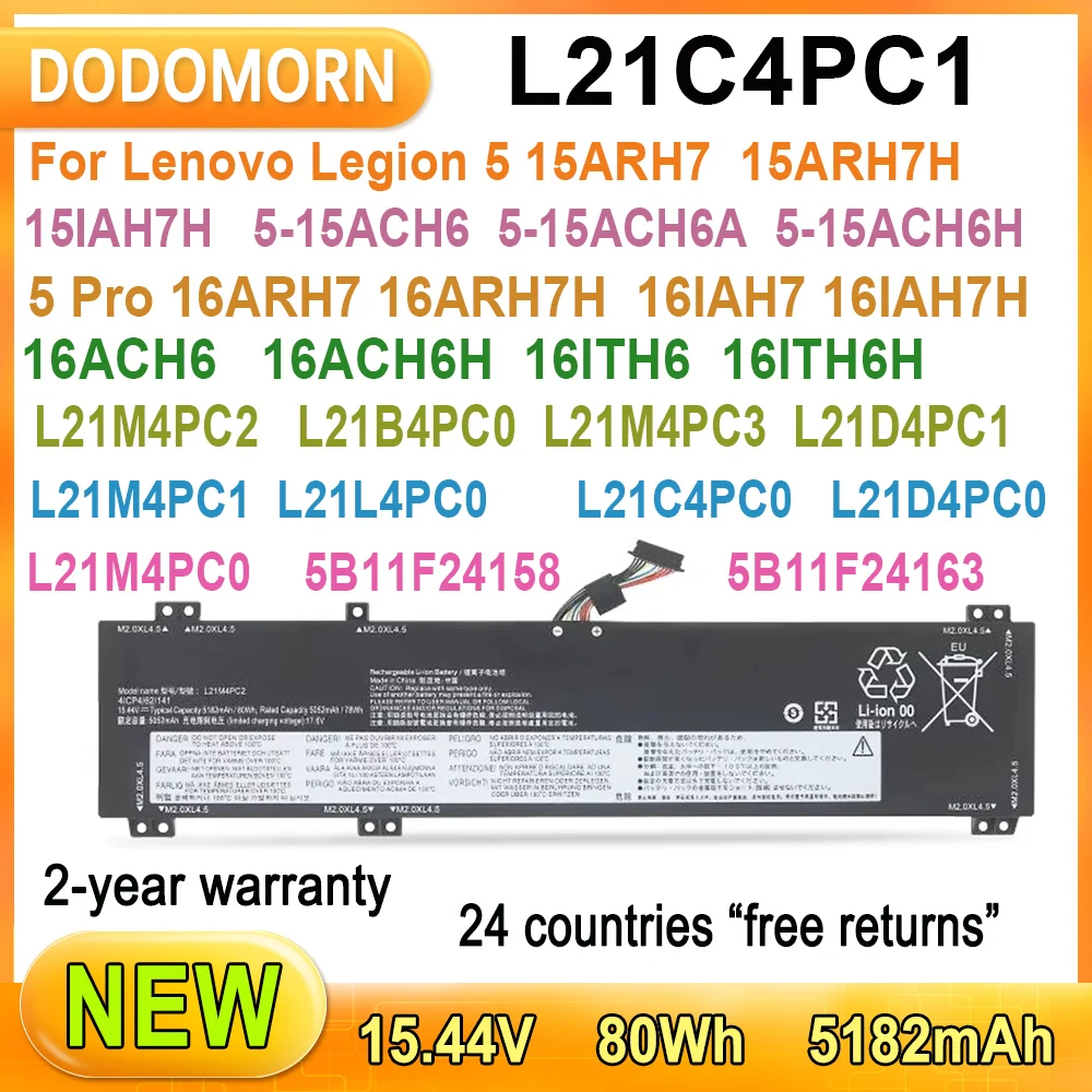 

New L21C4PC1 Laptop Battery For Lenovo Legion 5 15ARH7/15IAH7/15ACH6/15ACH6H,Pro 16ARH7/16IAH7/16ACH6/16ITH6/16ITH6H L21C4PC1