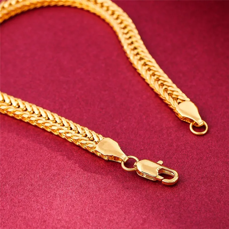 Fashion 8MM Copper Cuban Link Chain Bracelet Bangle High Quality Gold Color Heavy Metal Texture Women Men Jewelry Gifts