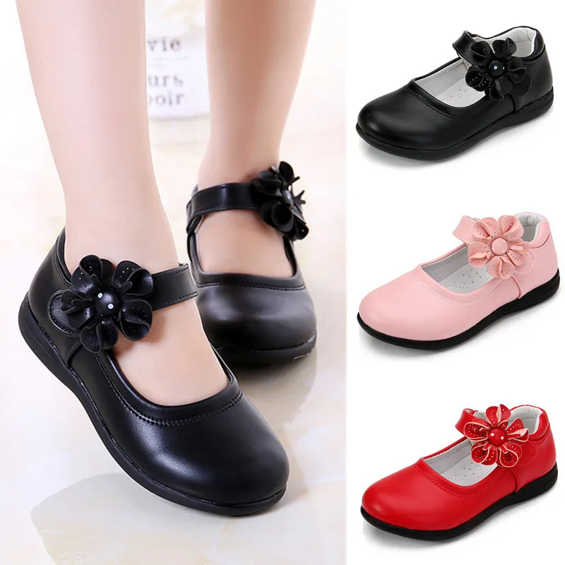 Child Summer School Sandals Fashion Flowers Girls Leather Shoes Wear-resistant Non-slip Princesses School Flats Low-top Casual