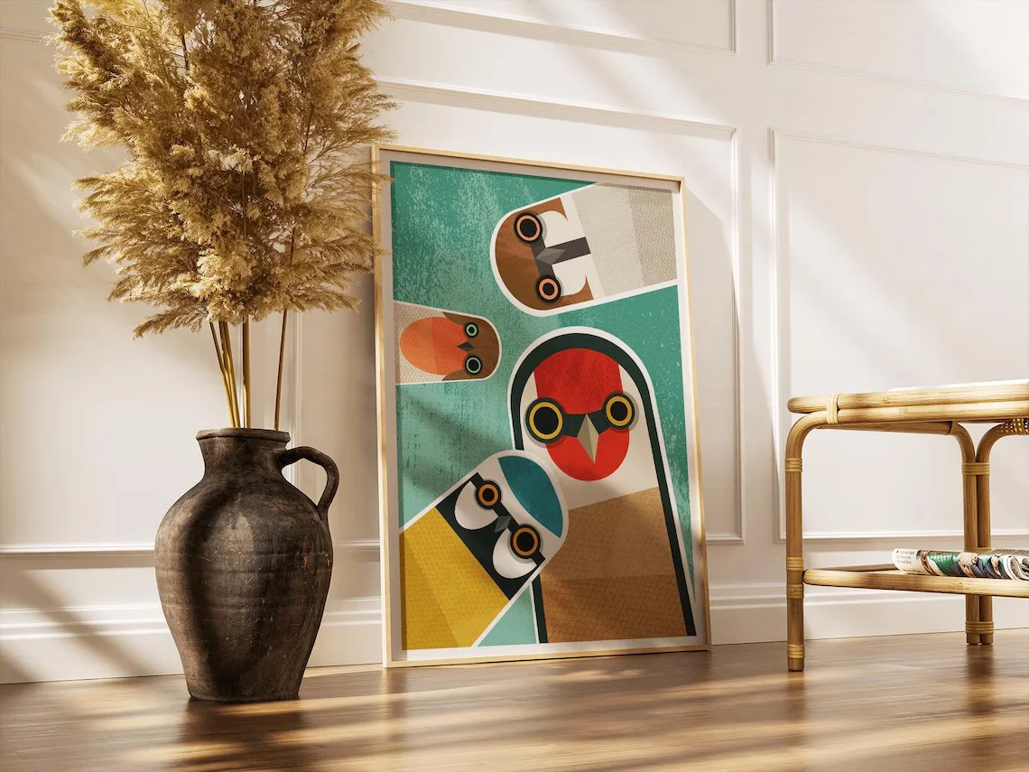 Mid Century Geometric Bird Col - огляд і ціна Home Decor Retro