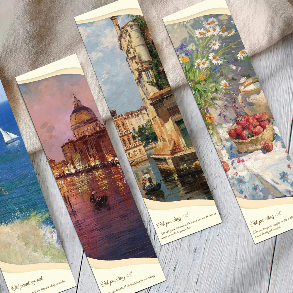 30pcs Oil Painting Style Bookmarks Reading Books Mark Annotated Pages Mark Students With Gift Paper Page Holders Graduation Gift