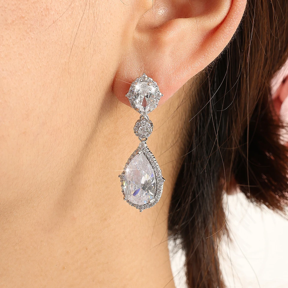 ZAKOL Luxury Water Drop Cubic Zirconia Dangle Earrings for Women Exquisite Gold Silver Color Charm Bridal Wedding Jewerly