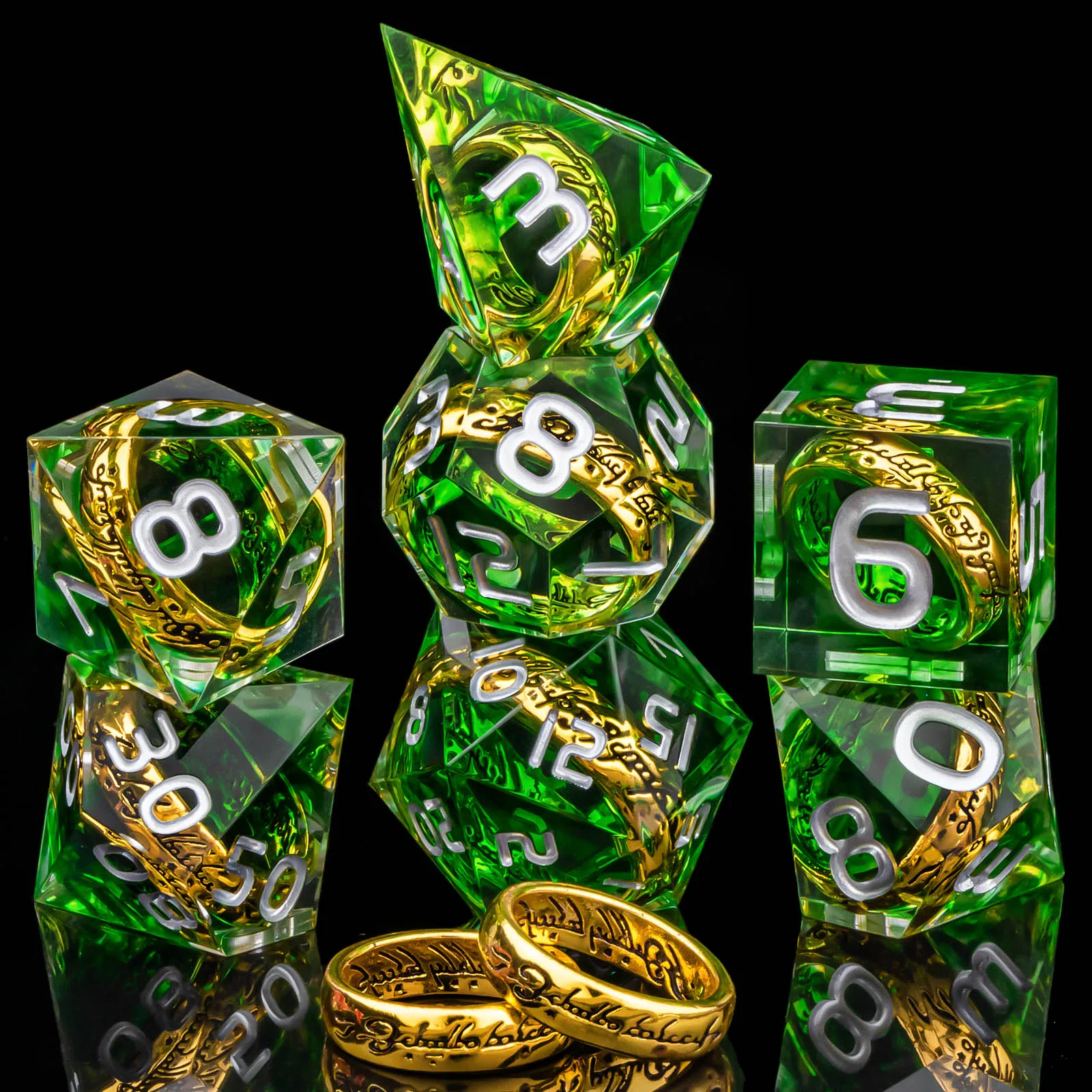 conjunto-de-dados-dnd-magic-lord-rings-dados-de-resina-verde-lotr-d-d-para-jogos-de-rpg-conjunto-de-dados-com-bordas-afiadas-para-dungeons-and-dragons