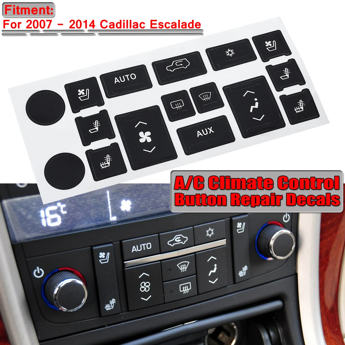

Car Air Condition A/C Climate Control Switch Button Repair Decals Stickers For 2007- 2014 Cadillac Escalade
