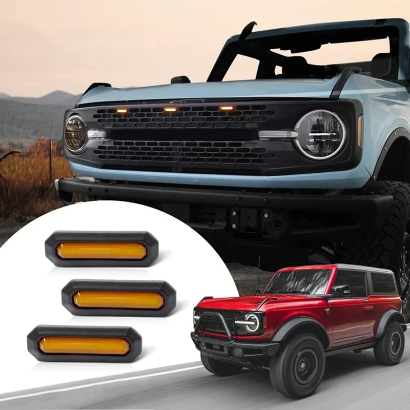 Фонари для решетки радиатора для Ford Bronco 2021 2022 2023, комплект желтых ламп для решетки радиатора, аксессуары для бронко
