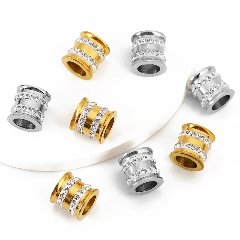 

5pcs Stainless Steel Zircon Crystal Beads for Bracelets Jewelry Making Big Hole Spacer Bead Separator Making Accessories