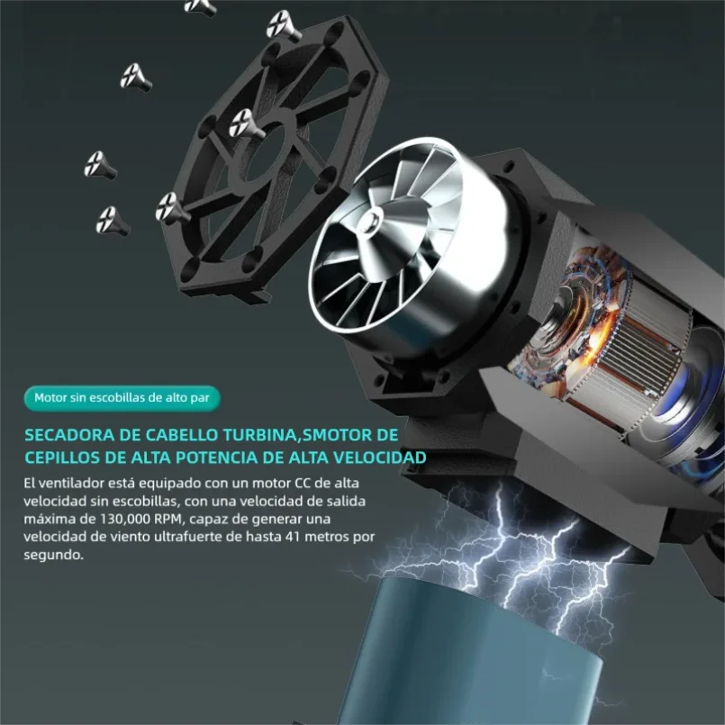 Peniup Udara Kuat Violent Fan 130000RPM, Pembersih Debu Vakum, Pengisian Daya Tipe-C, Angin Kencang 41m/s, Turbo Jet Blower Tanpa Sikat
