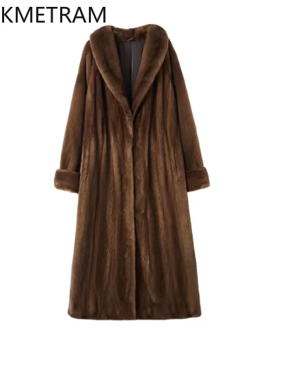 Cappotto di pelliccia di visone naturale Donna Giacca di pelliccia lunga vintage 2024 Abiti di lusso invernali Capispalla stile vecchio denaro Fourrures Femmes