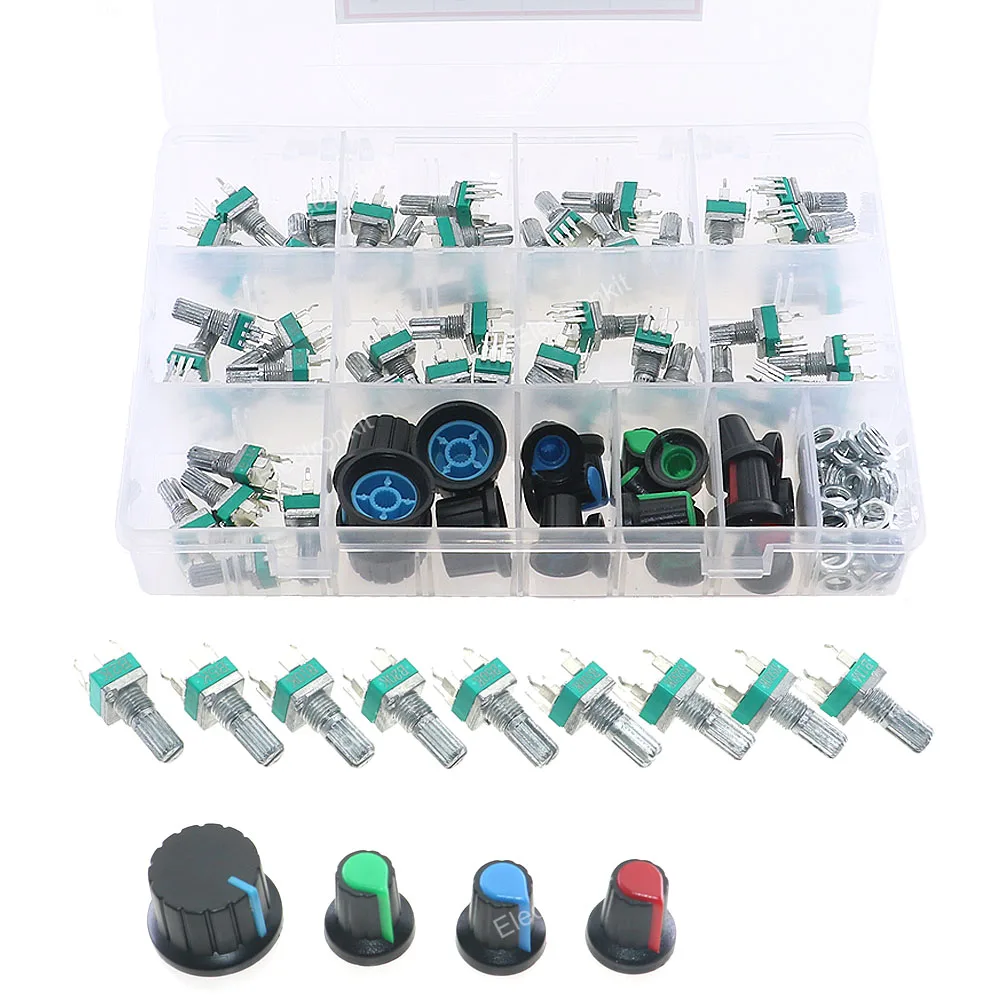 45pcs R097 Audio 3Pin Shaft 15mm Amplifier Sealing Potentiometer B1K/5K/10K/20K/50K/100K/250K/500K/1M With Knob