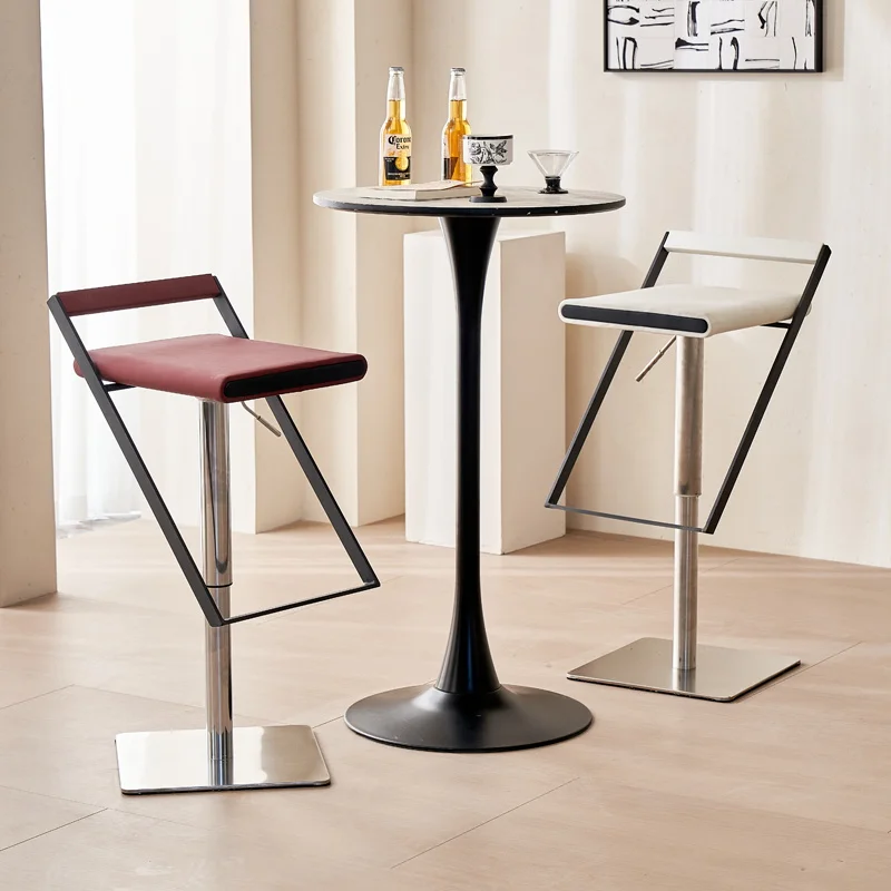 

Fashion Relax Bar Chair Stainless Steel Rotating Lift Unique Reception High Chair Light Luxury Back Muebles Lounge Furniture