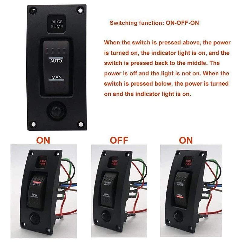 12-24V Bilge Pump Switch Alarm Waterproof Ship Deck Control Panel For Boat Bilge Pumps On/Off/On Switch Panel