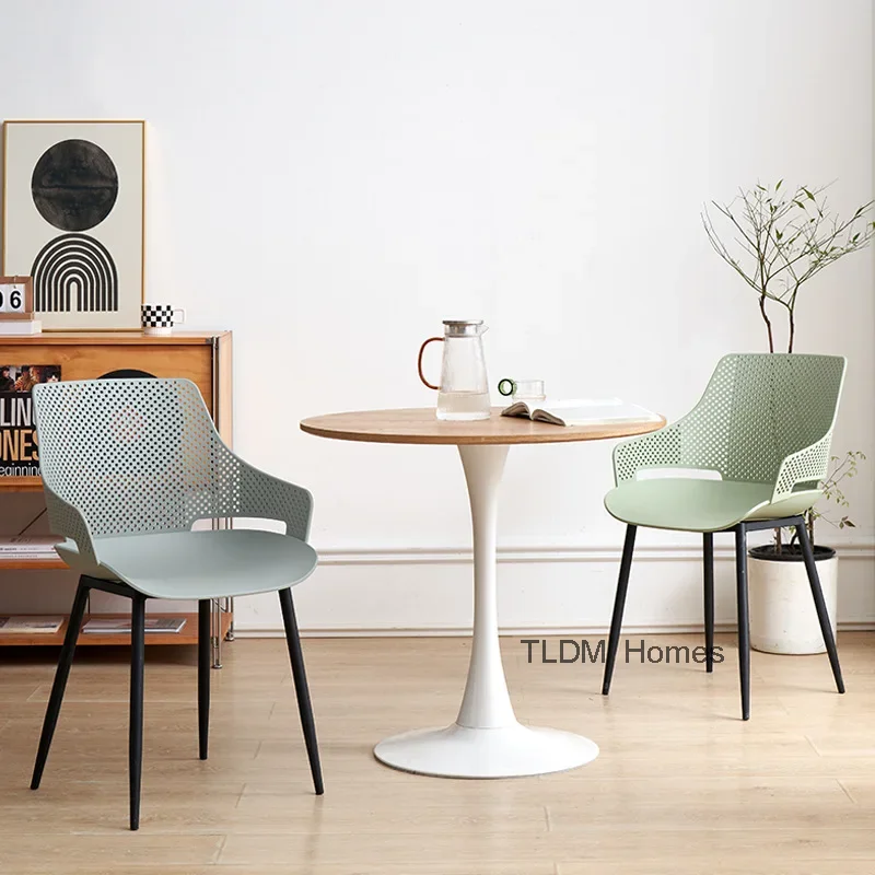 Modern Household Iron Art Plastic Backrest Dining Chairs Thickened Hollowed Out Fashionable Coffee Shop Leisure Chairs