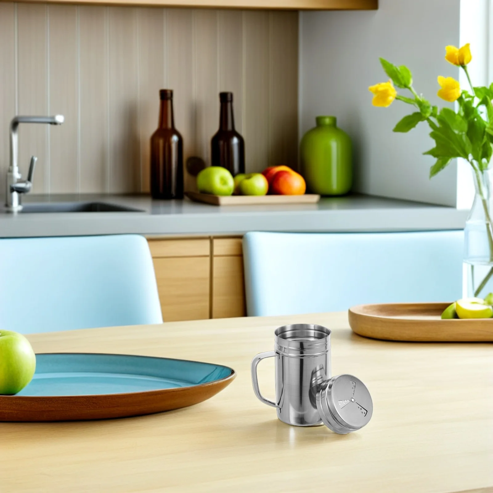 

Stainless Steel Seasoning Jar with Ergonomic Handle Salt Pepper Shaker Storage Container for Camping Travel Kitchen Use