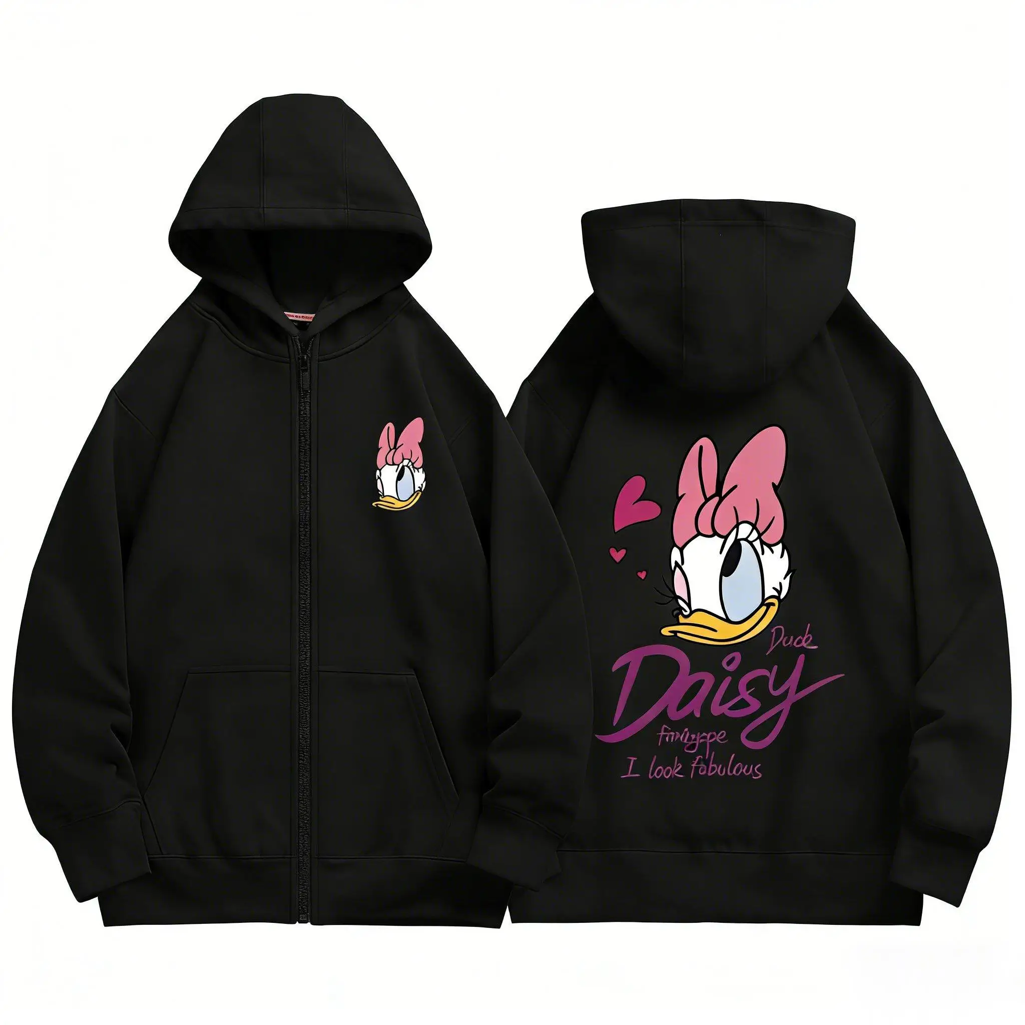 เสื้อฮู้ดดี้ลายการ์ตูนดิสนีย์ โดนัลด์ เดซี่ แบบยูนิเซ็กซ์ แจ็คเก็ตซิป ผู้ชาย ผู้หญิง สไตล์ลำลอง สตรีทแวร์ เสื้อสเวตเชิ้ตฤดูใบไม้ผลิ 2026 เสื้อผ้าสไตล์ Y2k