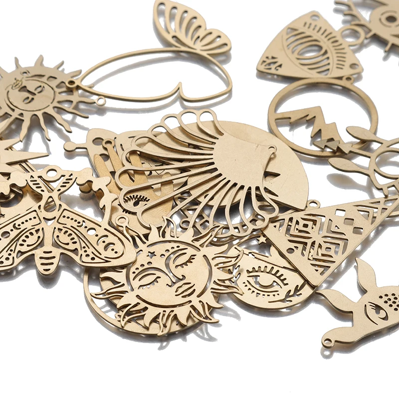 Raw Brass Celestial Sun Moon Charms Hollow Butterfly Star Moth Pendant For DIY Witch Earring Necklace Jewelry Making Supplies